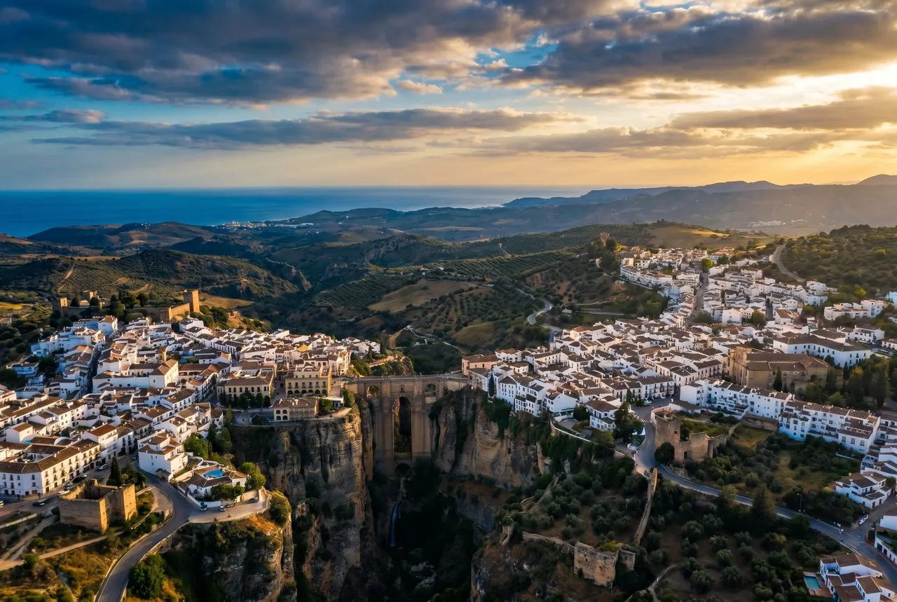 Weißes Bergdorf über einer Schlucht im Hinterland der Costa del Sol