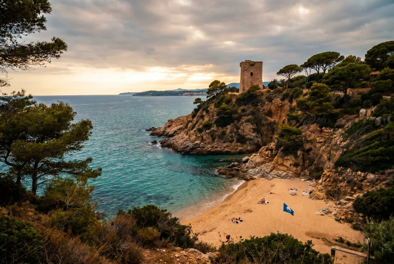 Kleine Bucht mit hellem Sand und flachem Wasser an der Costa del Sol