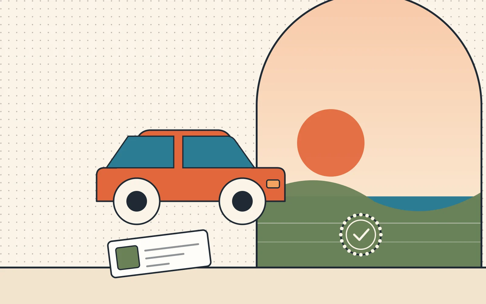 Illustration: Auto mit Führerschein und Prüfplakette