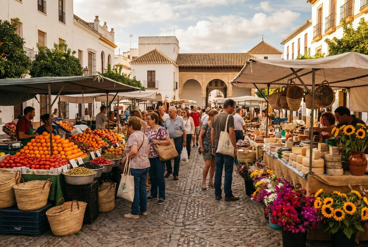 Obst- und Gemüsestand auf einem andalusischen Wochenmarkt
